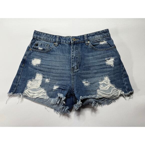 Kancan Women's Distressed Cut Off Blue Denim Shorts - Size M (28x2) - Picture 1 of 5